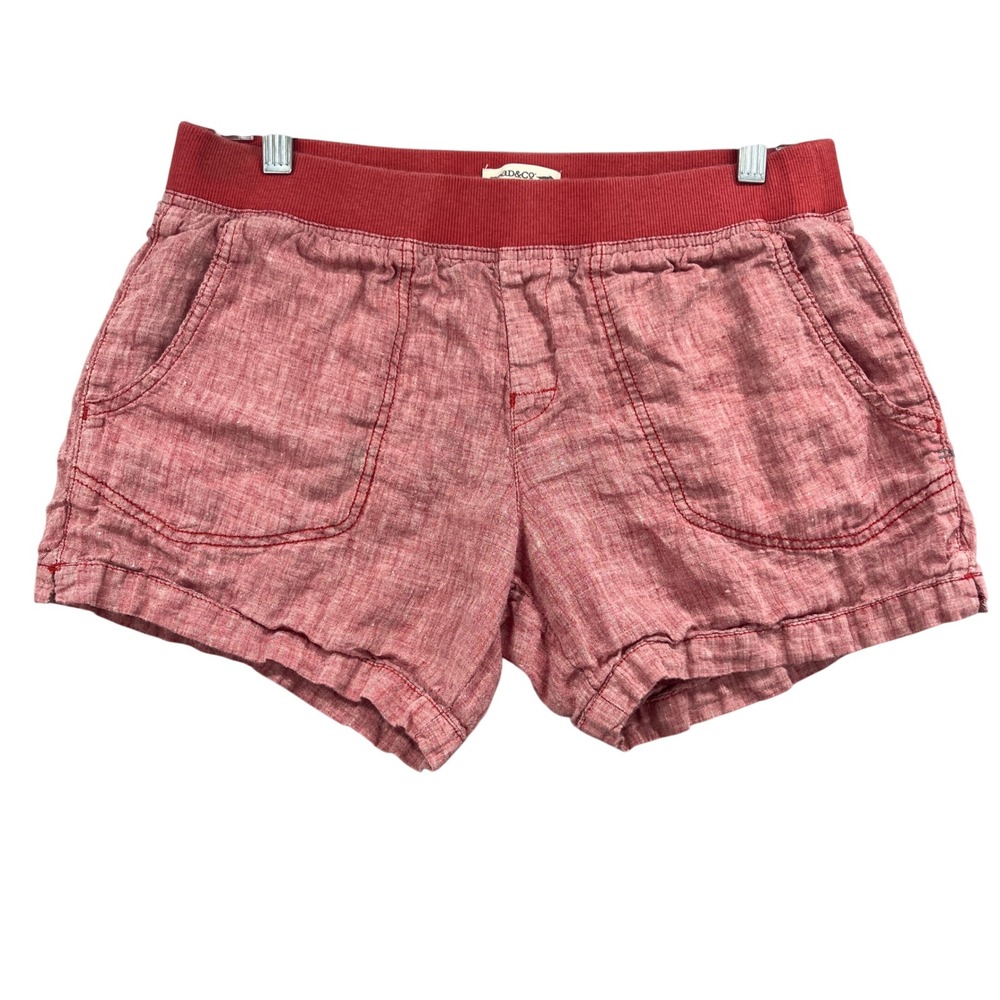 Toad&Co Lina Shorts Womens M Red Linen Elastic Waist Pull On Casual Outdoor